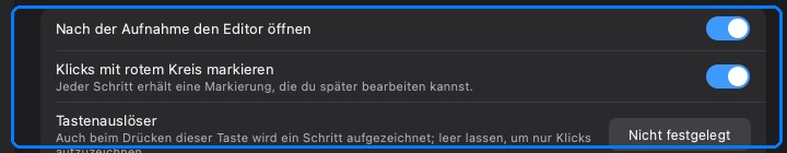 Einstellungen für Anleitungen