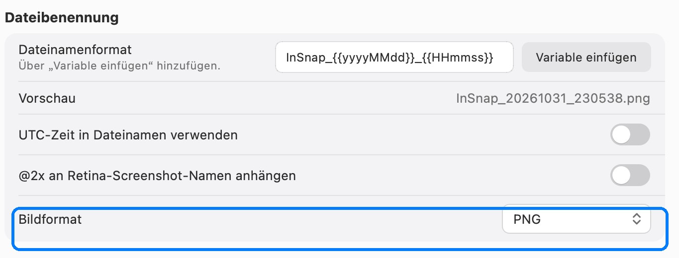 Einen Screenshot als PNG in InSnap sichern