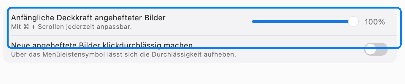 Anheften-Einstellungen in InSnap