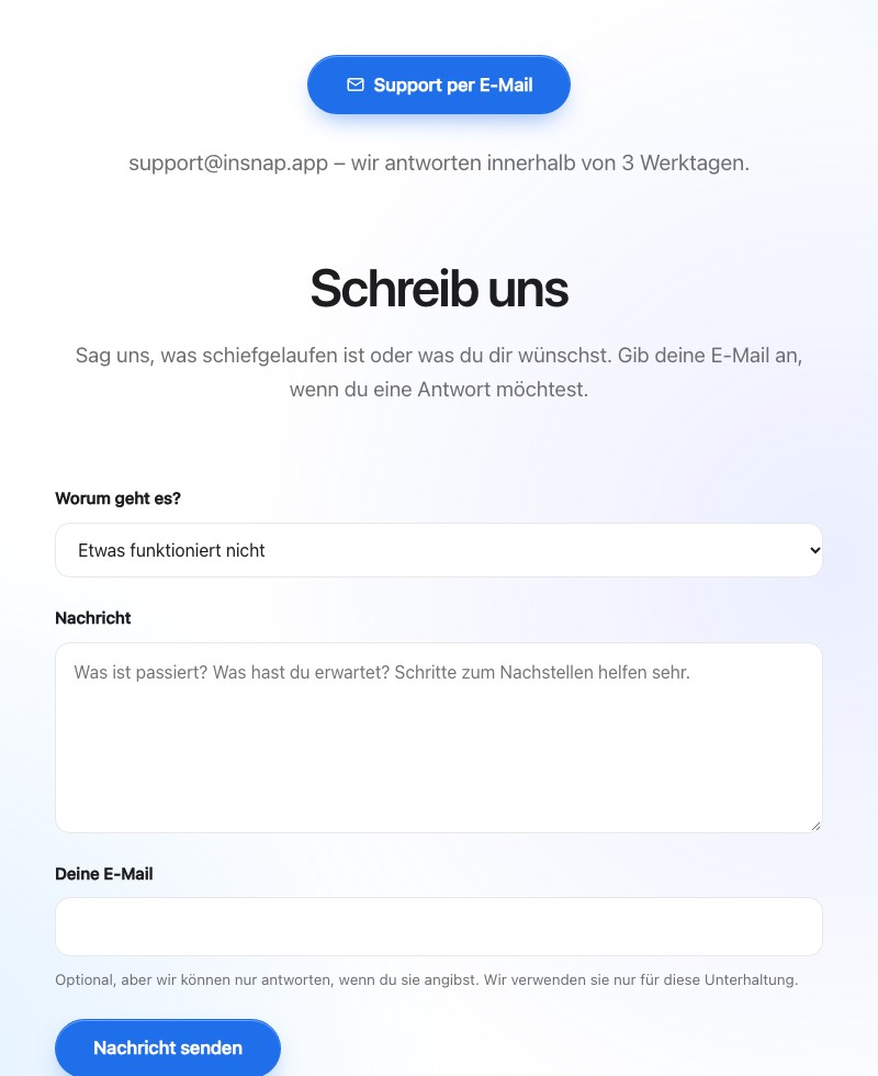 Das Feedback-Formular auf der Website