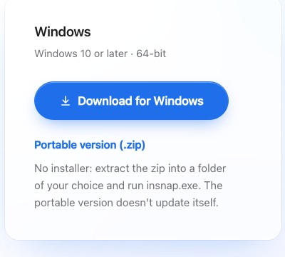 The Windows download card
