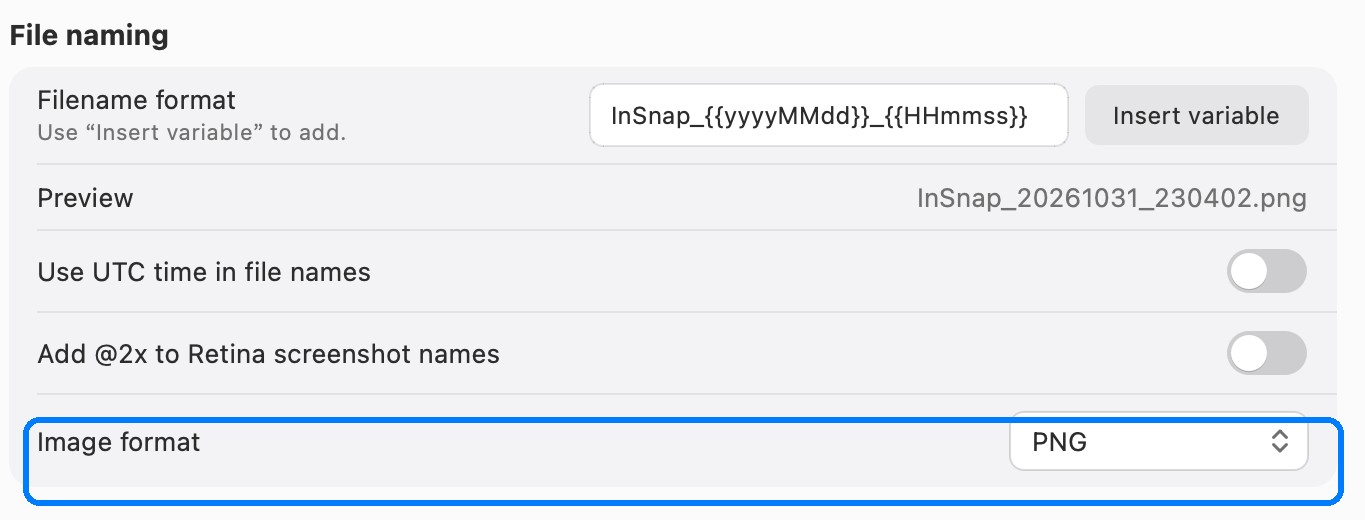 Saving a screenshot as PNG in InSnap