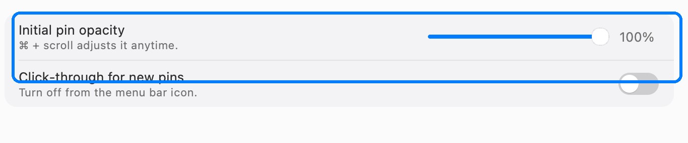 Pin settings in InSnap