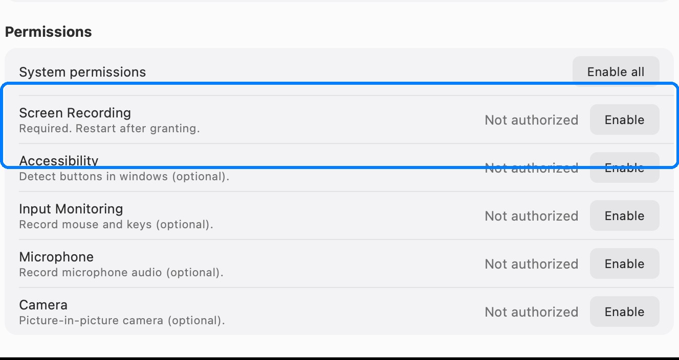 Permission settings for screen capture