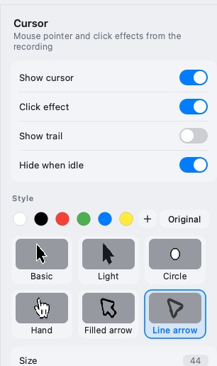 The Cursor panel