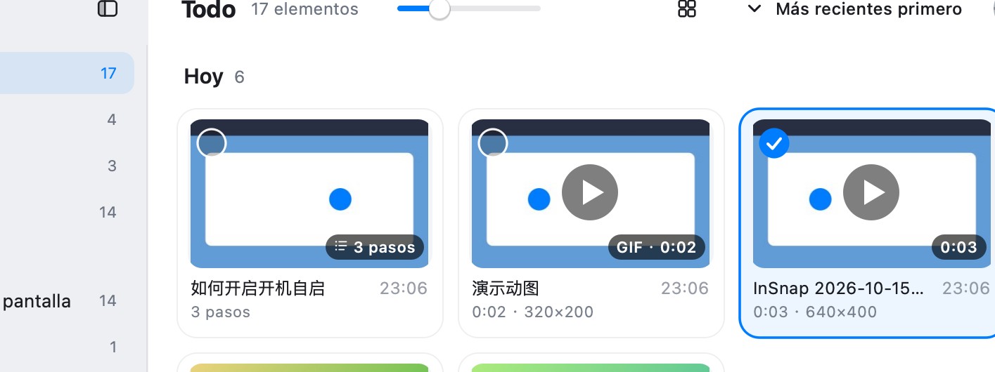 El historial de capturas, donde se conservan ambos archivos
