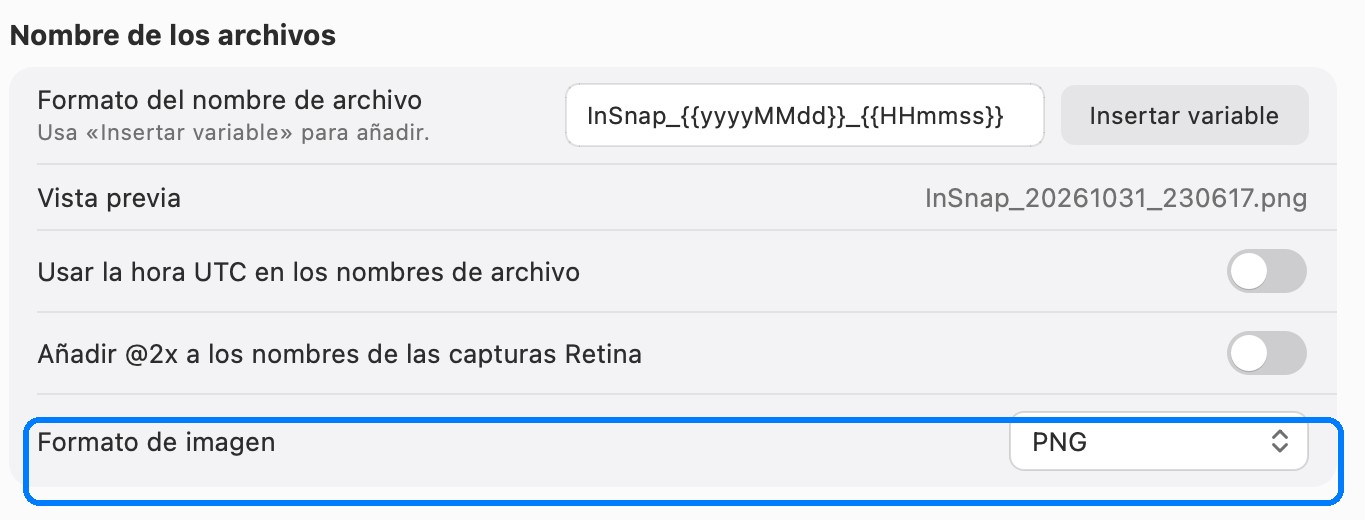 Guardar una captura como PNG en InSnap