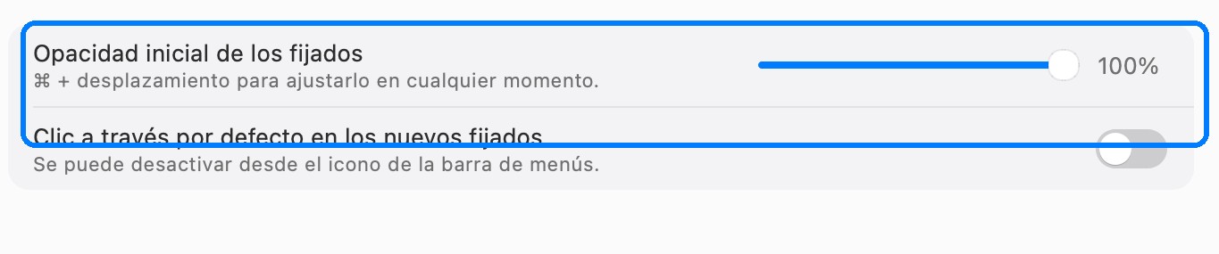Ajustes de fijación en InSnap