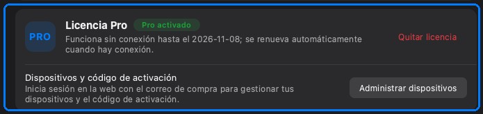 La tarjeta de licencia Pro