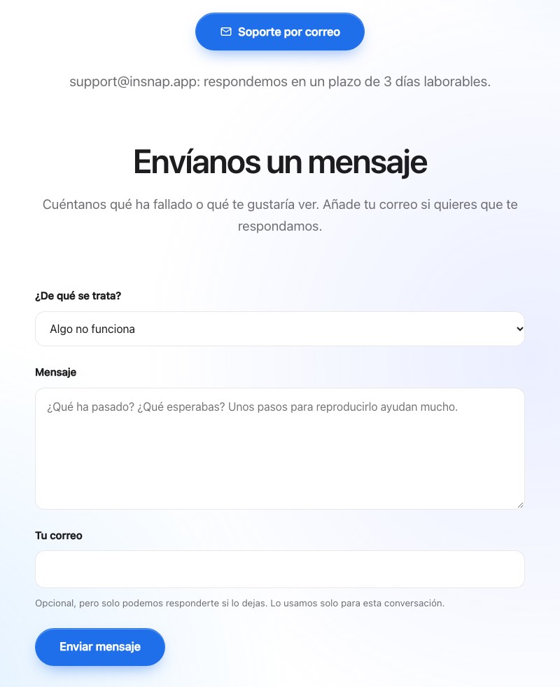 El formulario de soporte