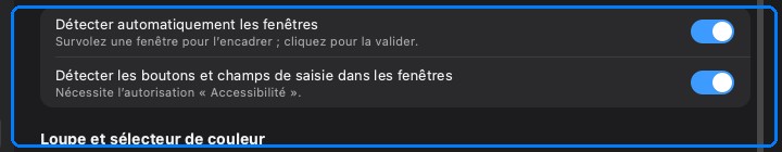 Réglages de détection