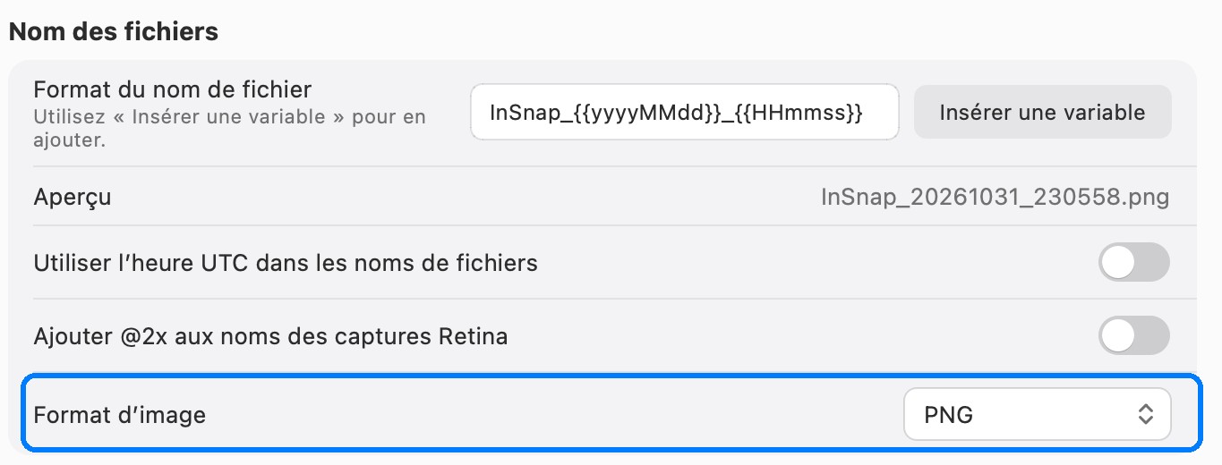 Enregistrer une capture en PNG dans InSnap