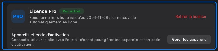La carte de licence Pro
