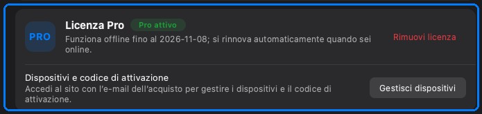 La scheda Licenza Pro
