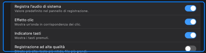 Opzioni di registrazione