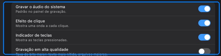 Opções de gravação