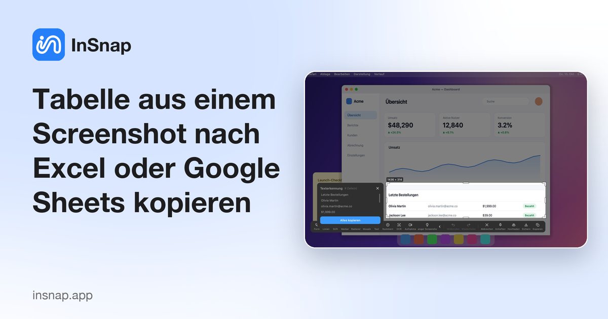 Tabelle aus einem Screenshot nach Excel oder Google Sheets kopieren