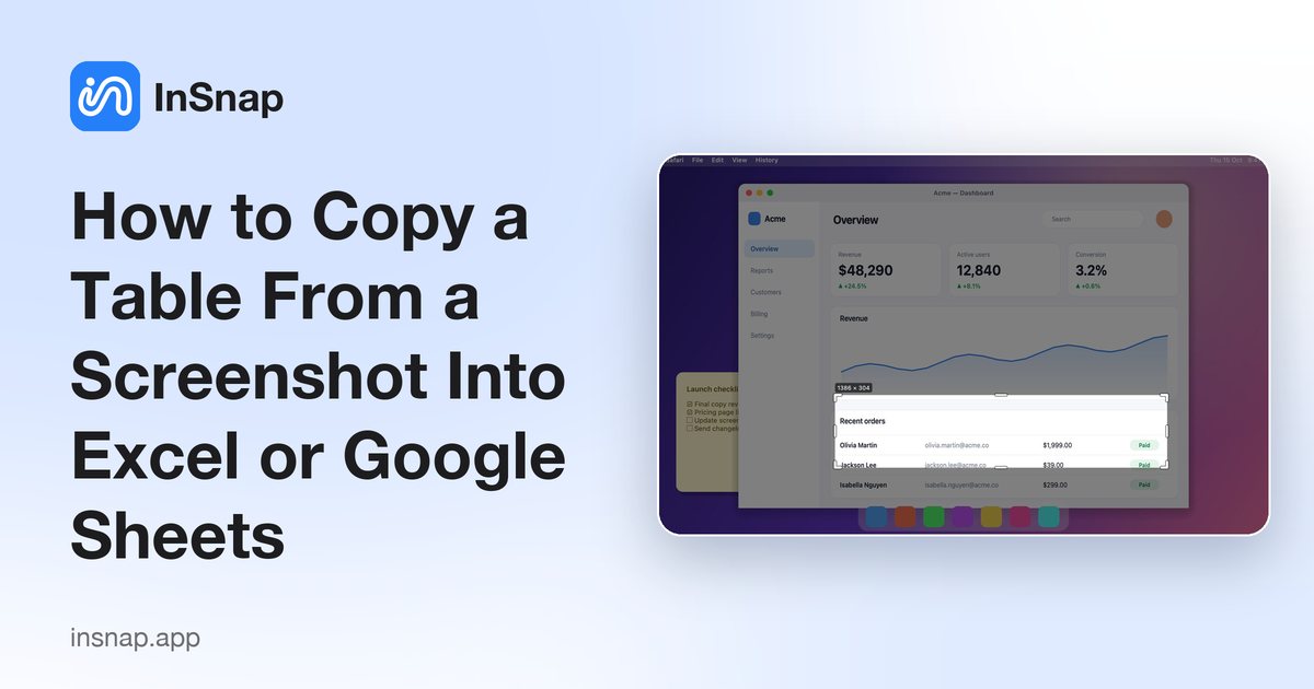 How to Copy a Table From a Screenshot Into Excel or Google Sheets