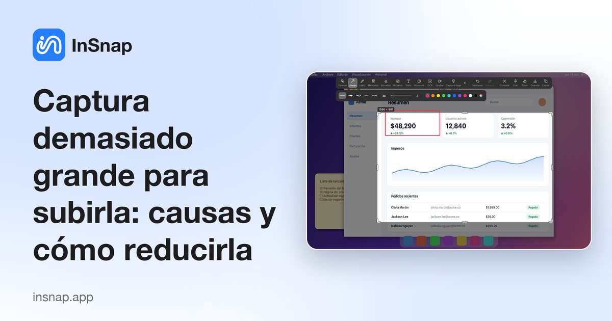 Captura demasiado grande para subirla: causas y cómo reducirla