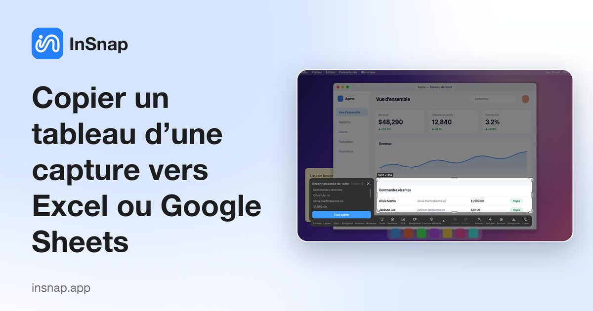 Copier un tableau d’une capture vers Excel ou Google Sheets