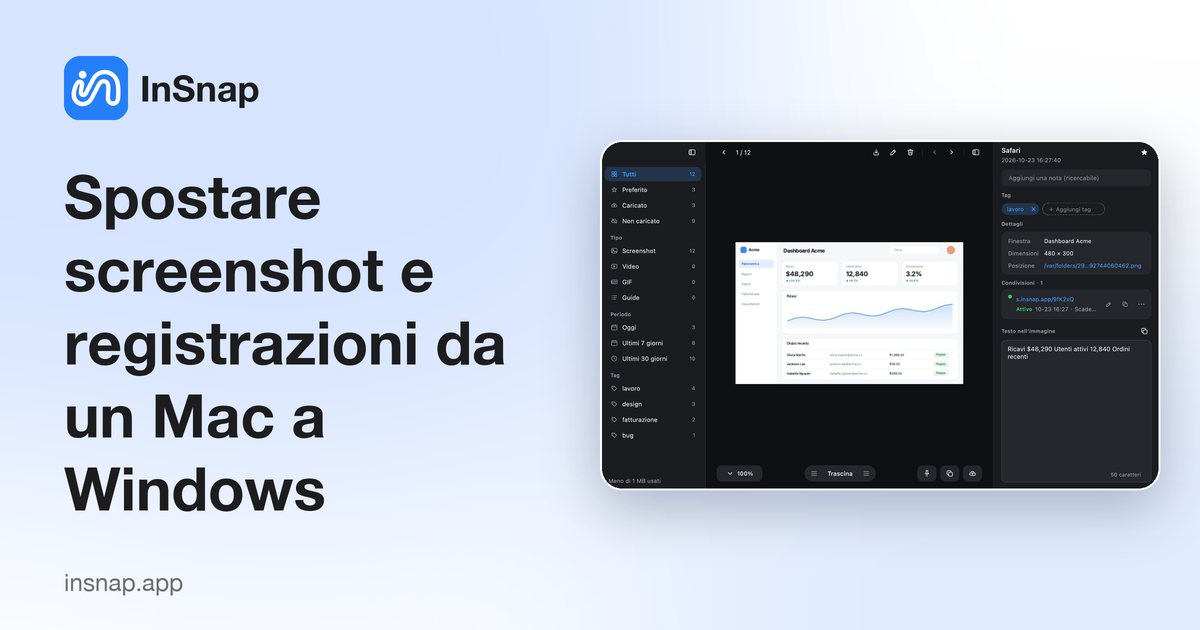 Spostare screenshot e registrazioni da un Mac a Windows