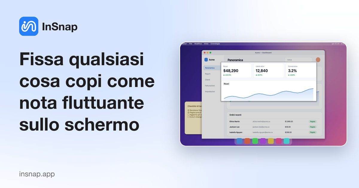 Fissa qualsiasi cosa copi come nota fluttuante sullo schermo