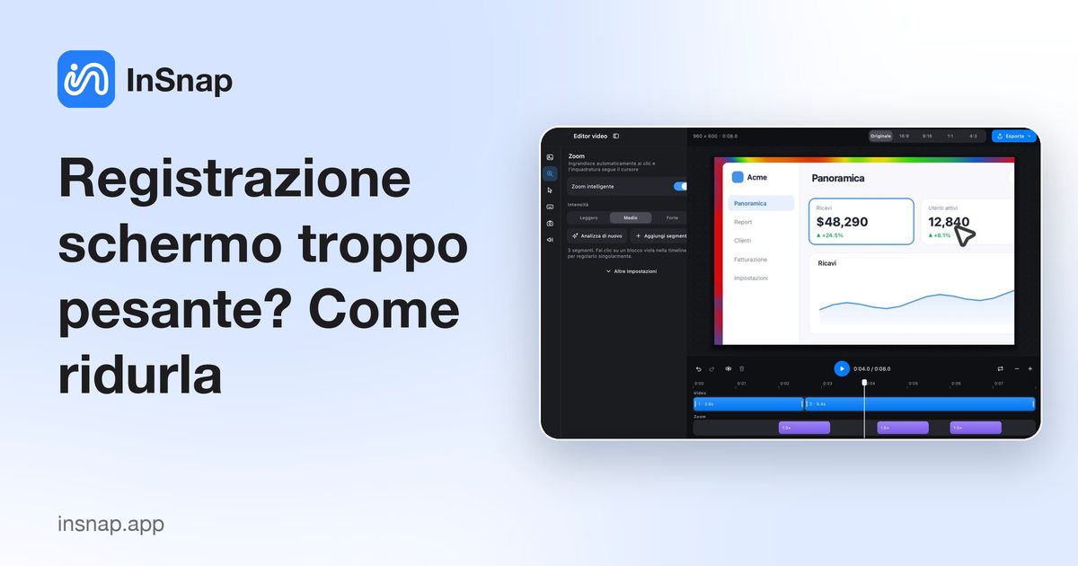 Registrazione schermo troppo pesante? Come ridurla