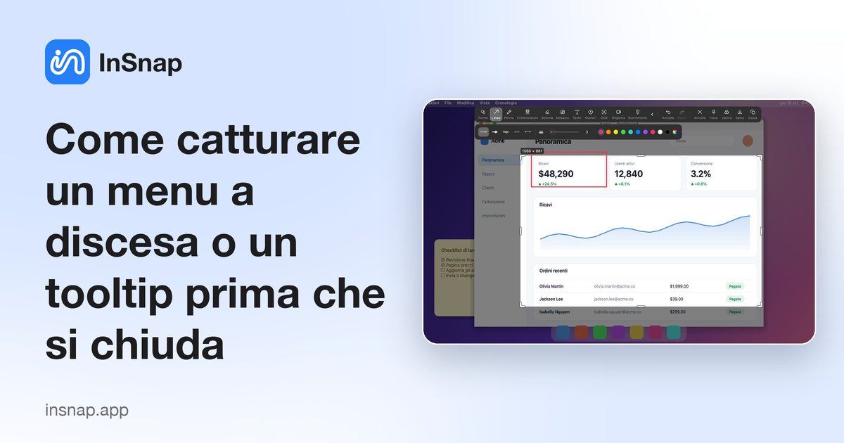 Come catturare un menu a discesa o un tooltip prima che si chiuda