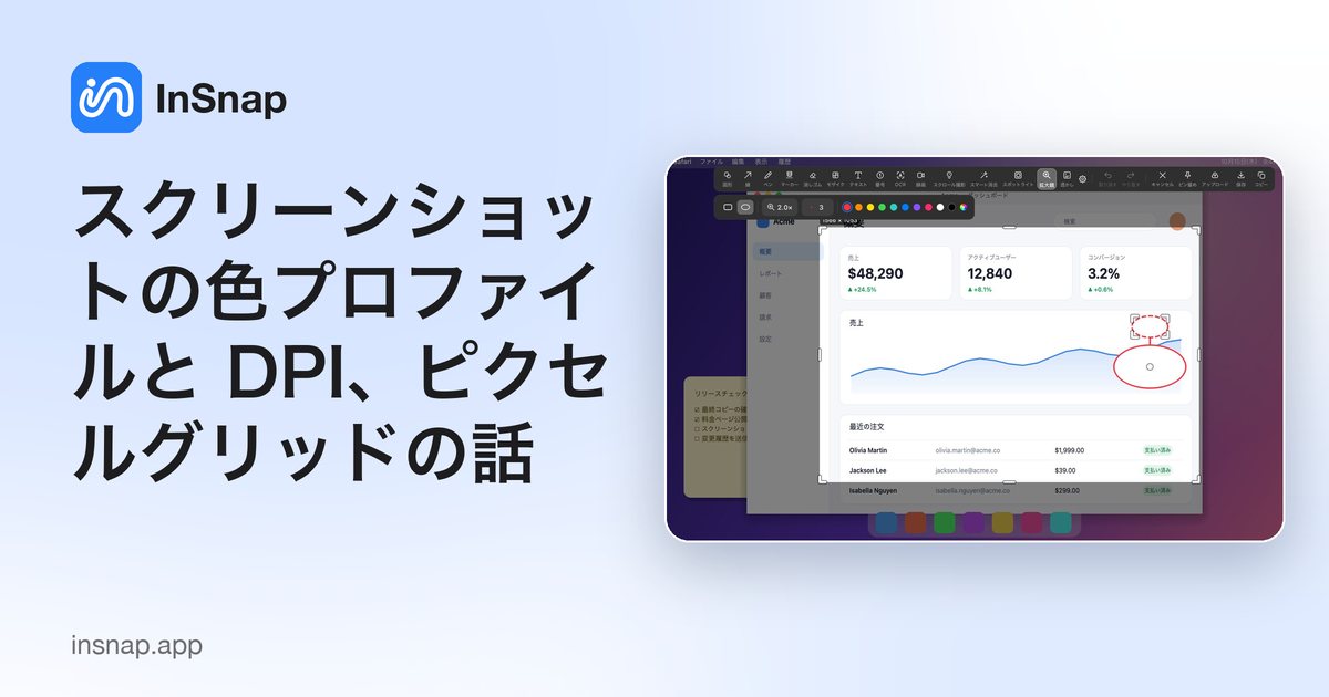 スクリーンショットの色プロファイルと DPI、ピクセルグリッドの話