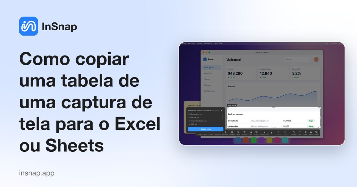 Como copiar uma tabela de uma captura de tela para o Excel ou Sheets
