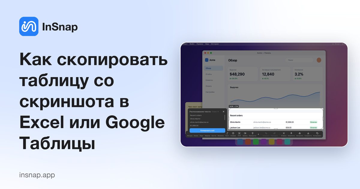 Как скопировать таблицу со скриншота в Excel или Google Таблицы