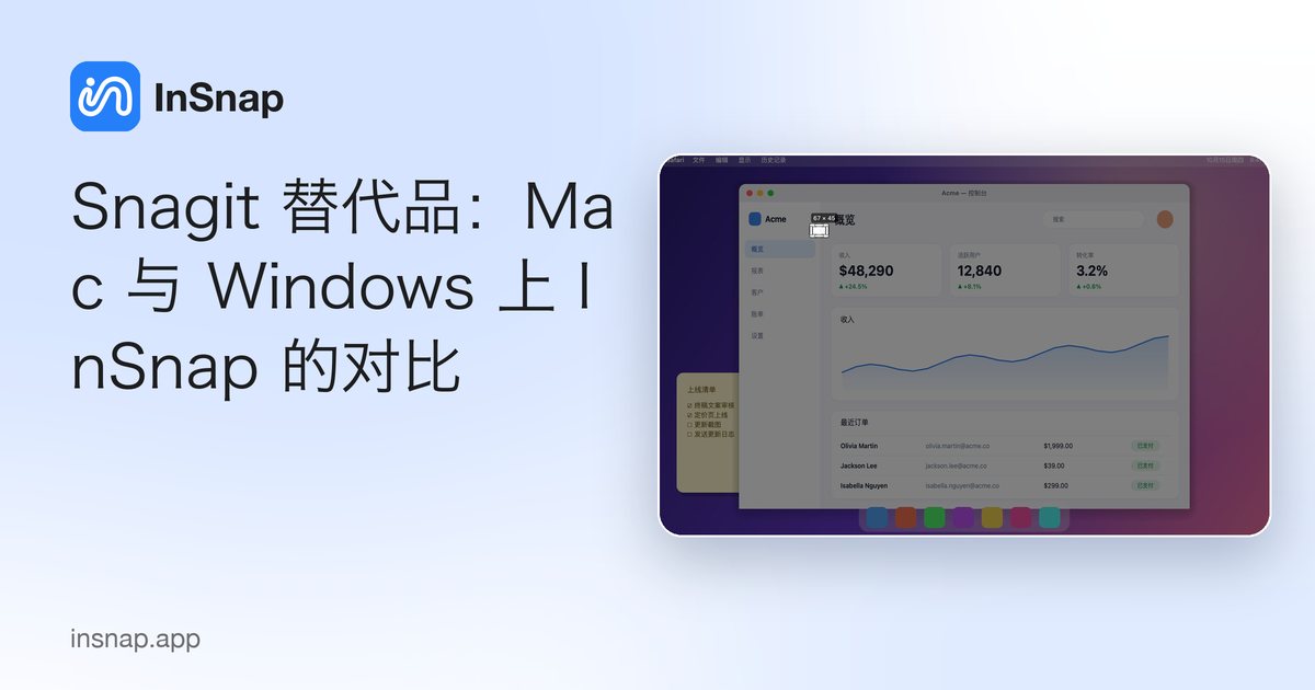 Snagit 替代品：Mac 与 Windows 上 InSnap 的对比
