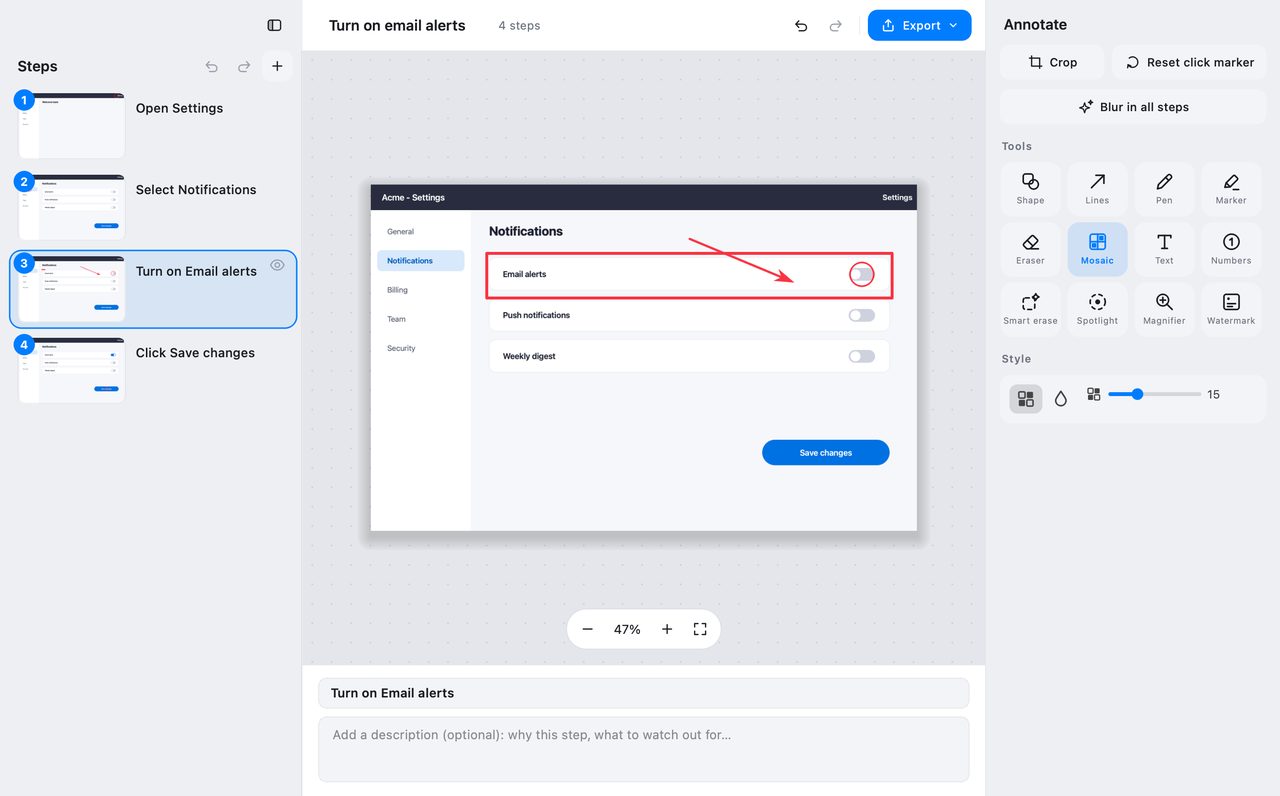 Annotate a screenshot before sharing