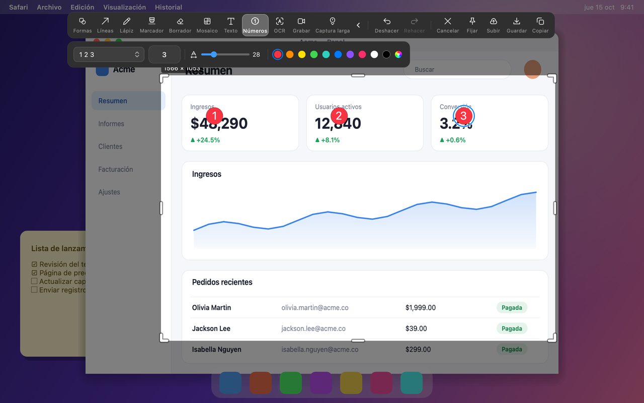 Anotaciones numeradas en InSnap