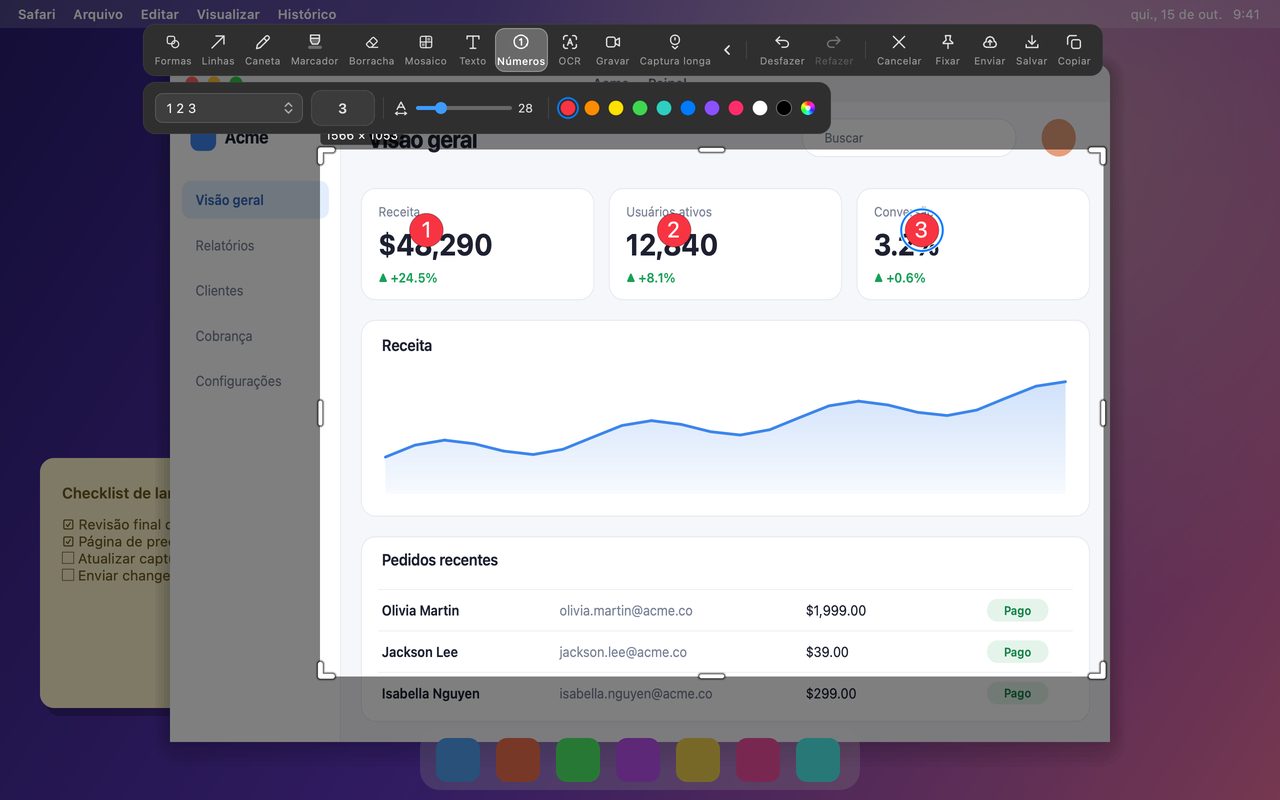 Anotações numeradas no InSnap